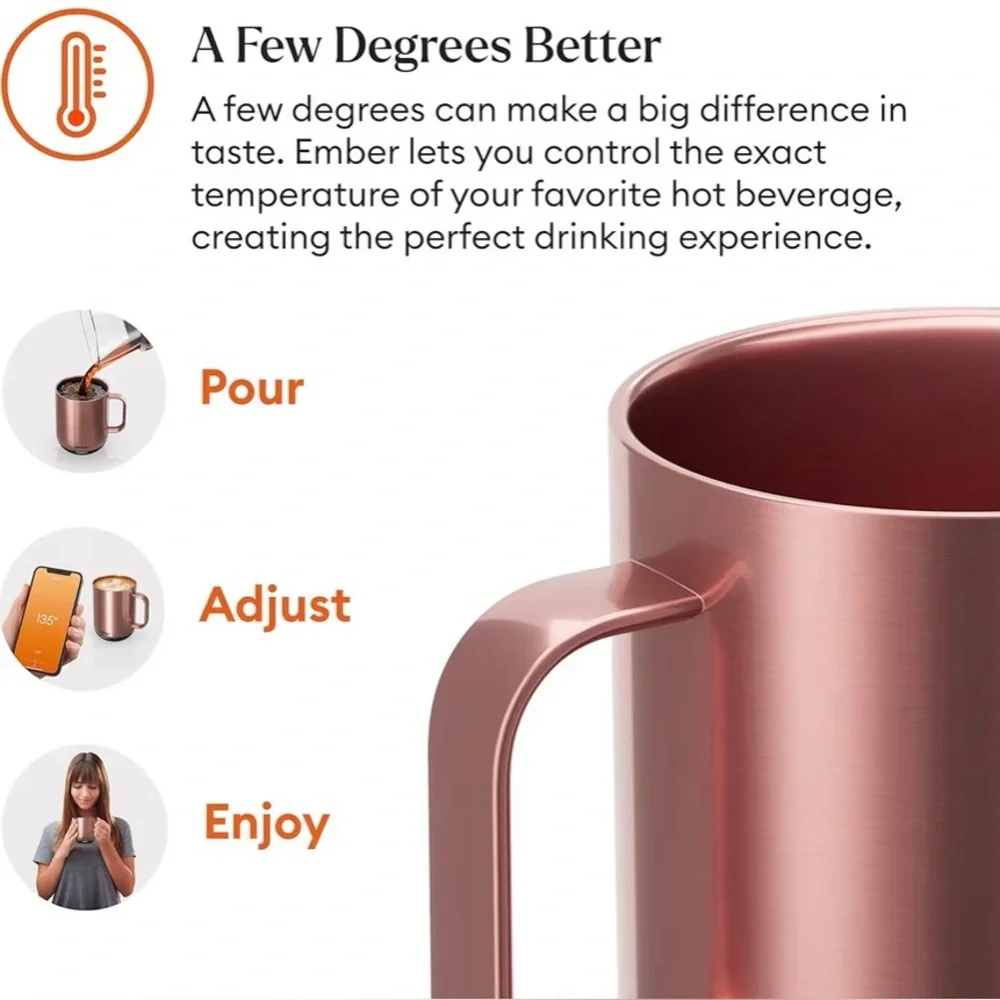 new ember temperature control smart mug 10oz app controlled heated rose gold mug - Picture 5 of 11